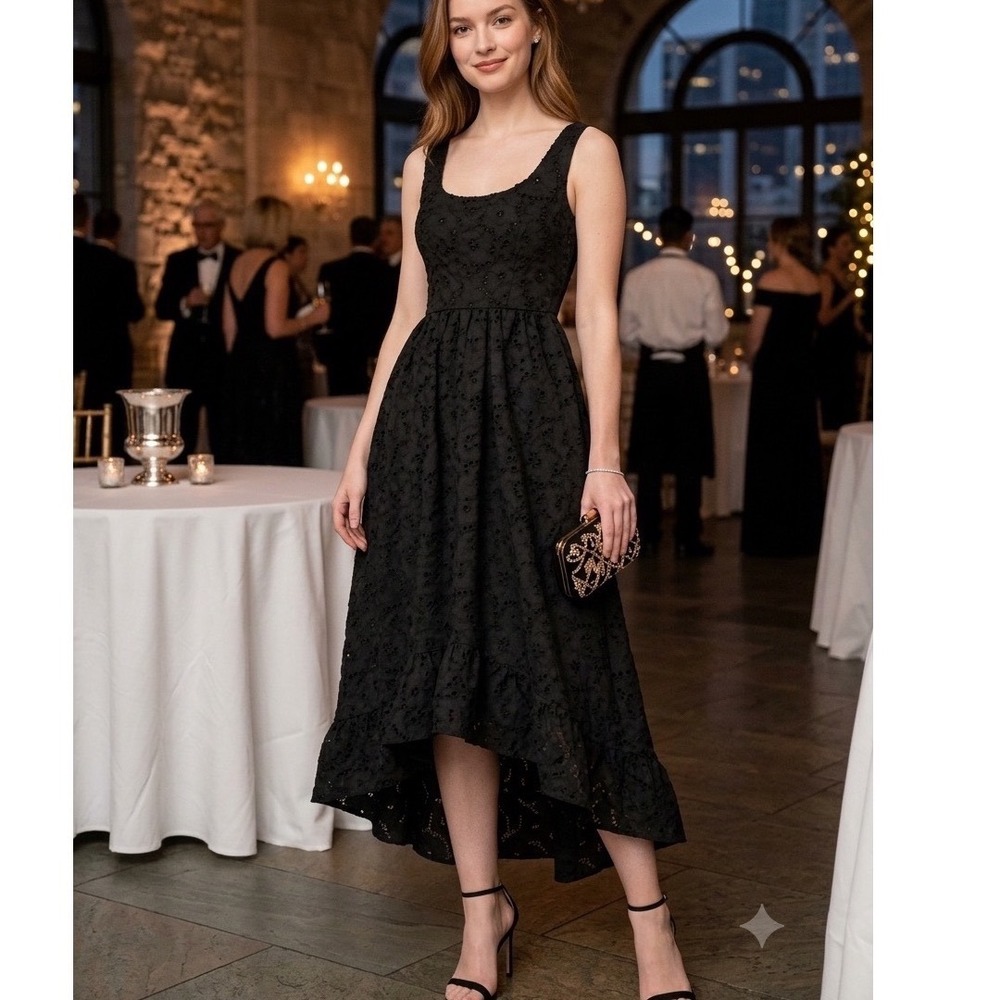 Shoshanna Midnight Black Fil Coupe High-Low Ruffle Dress 2 62180536 Jet NEW $598
